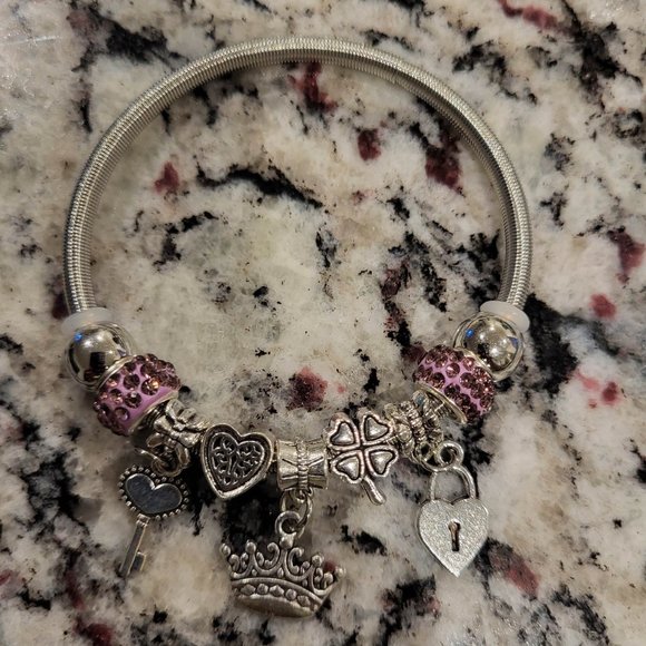 New Key & Lock Charm Bangle, Chain Beaded Beads Bracelets - Picture 2 of 4